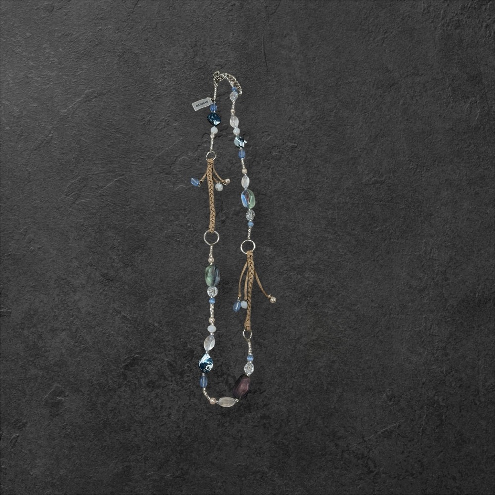 Chico’s NWT Long Beaded Necklace with Leather Accents
